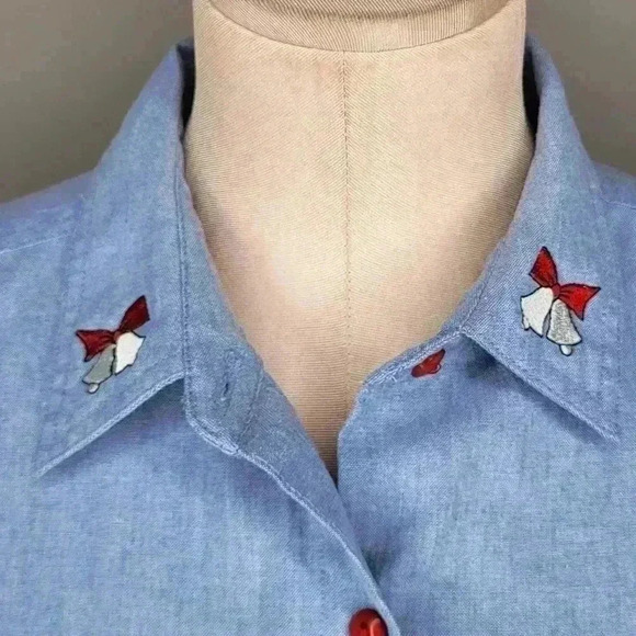 Whitefish Bay Vintage Christmas CMAS Denim Button Down Winter Snowman Size M - Picture 7 of 8